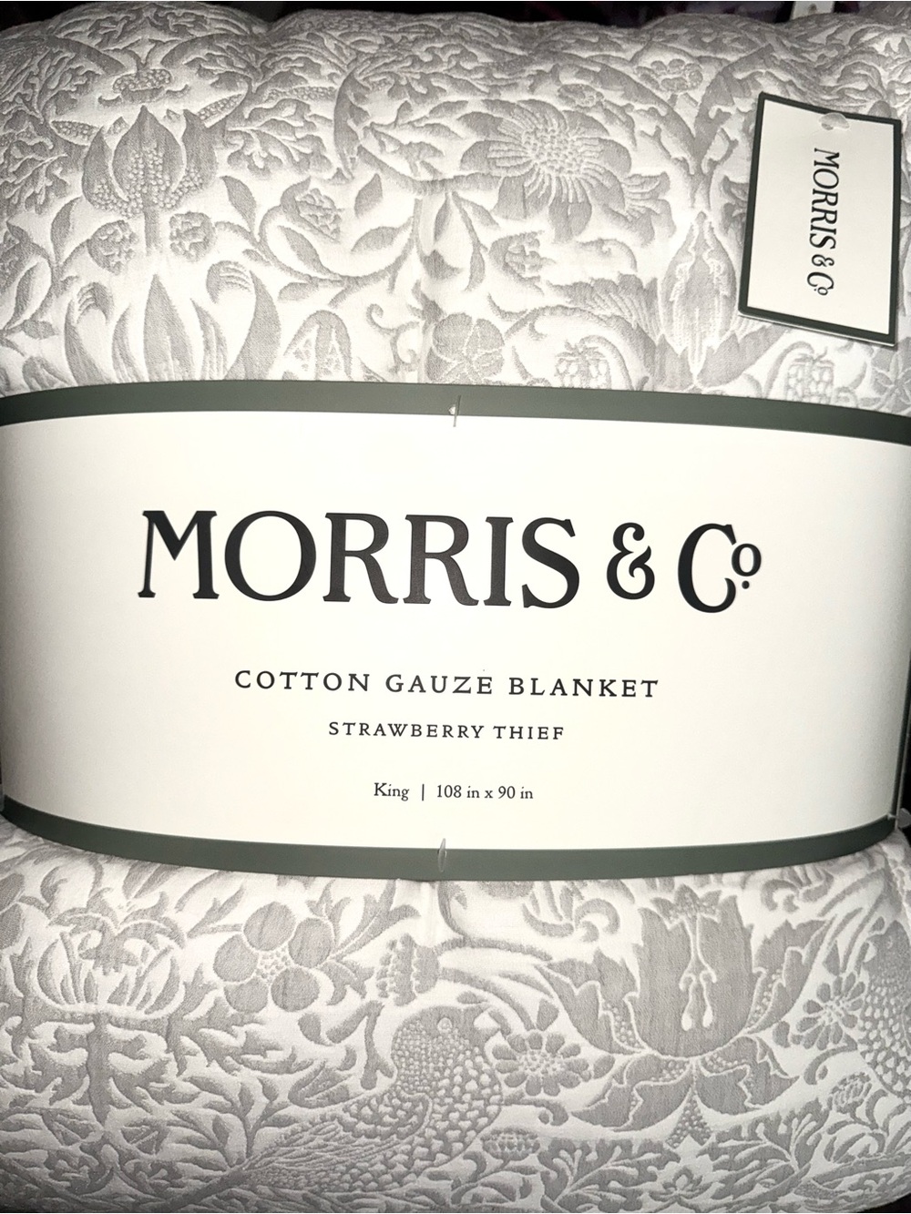 Morris & Co Jacquard Gray Strawberry Thief KING Blanket Faux Fur Reverse Luxury